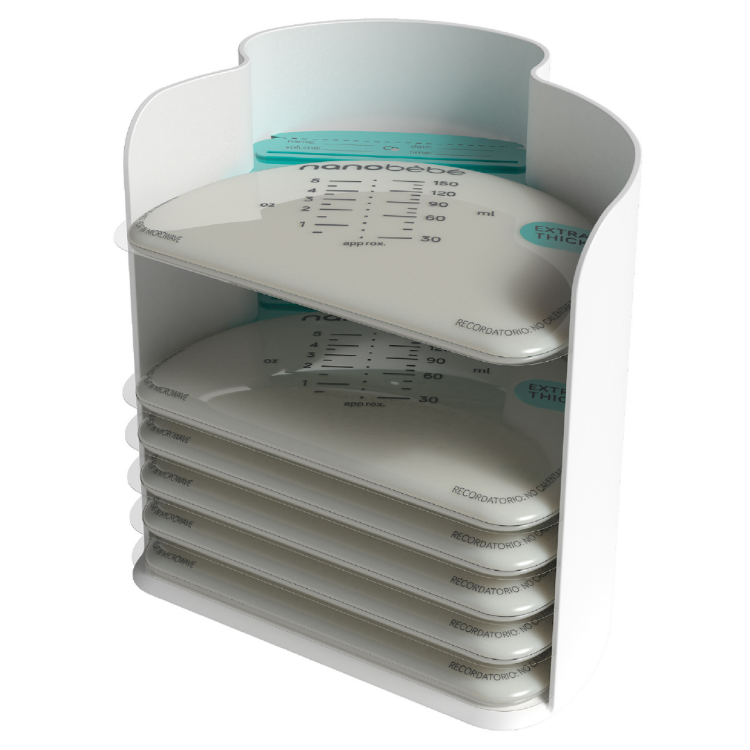 מתקן אחסון לשקיות + 25 שקיות לחלב אם