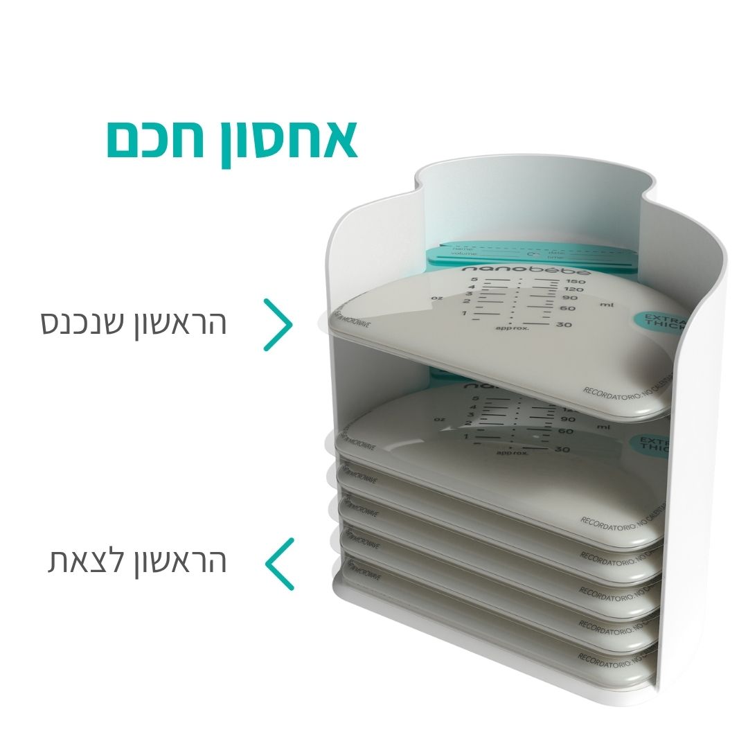 מתקן אחסון לשקיות + 25 שקיות לחלב אם