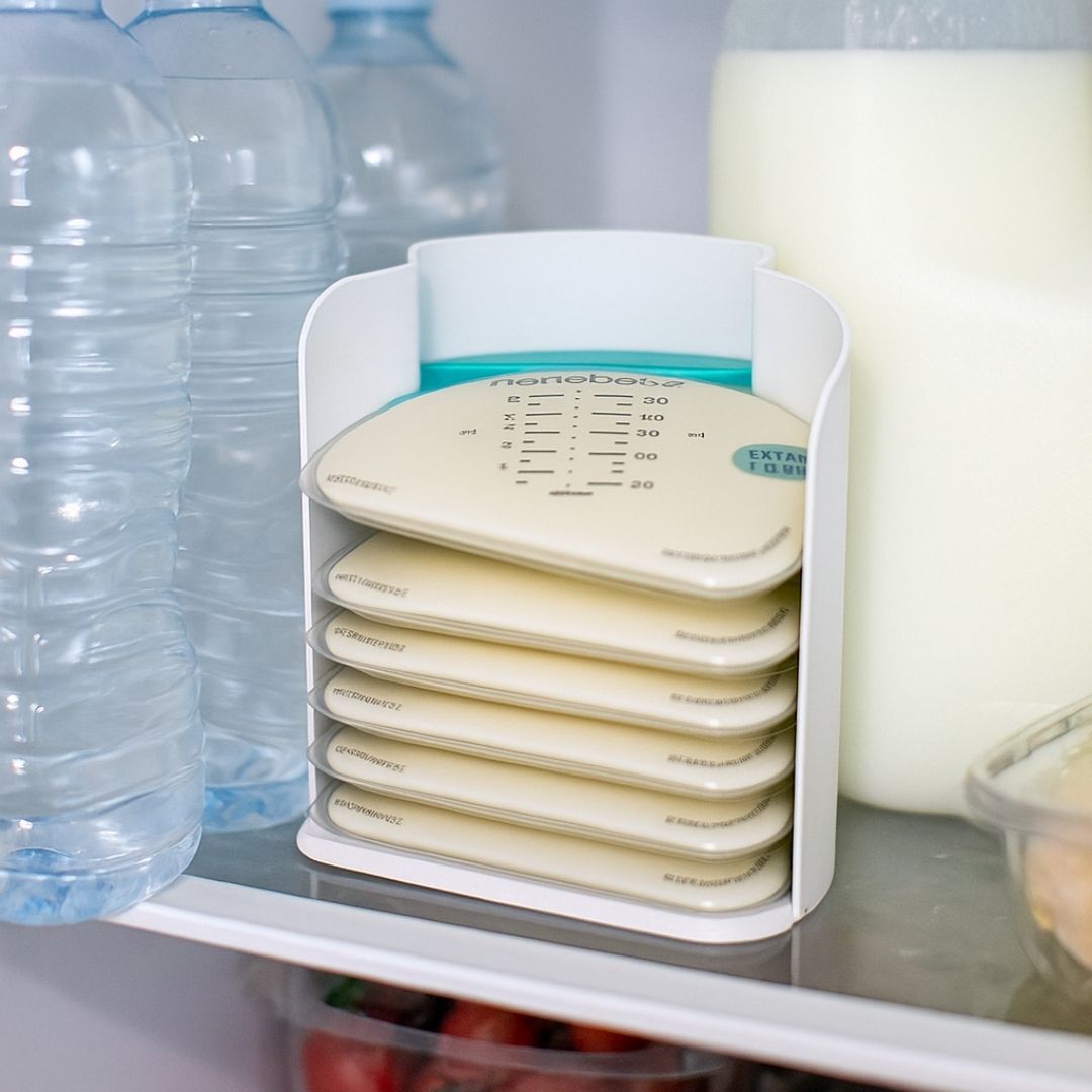 מתקן אחסון לשקיות + 25 שקיות לחלב אם